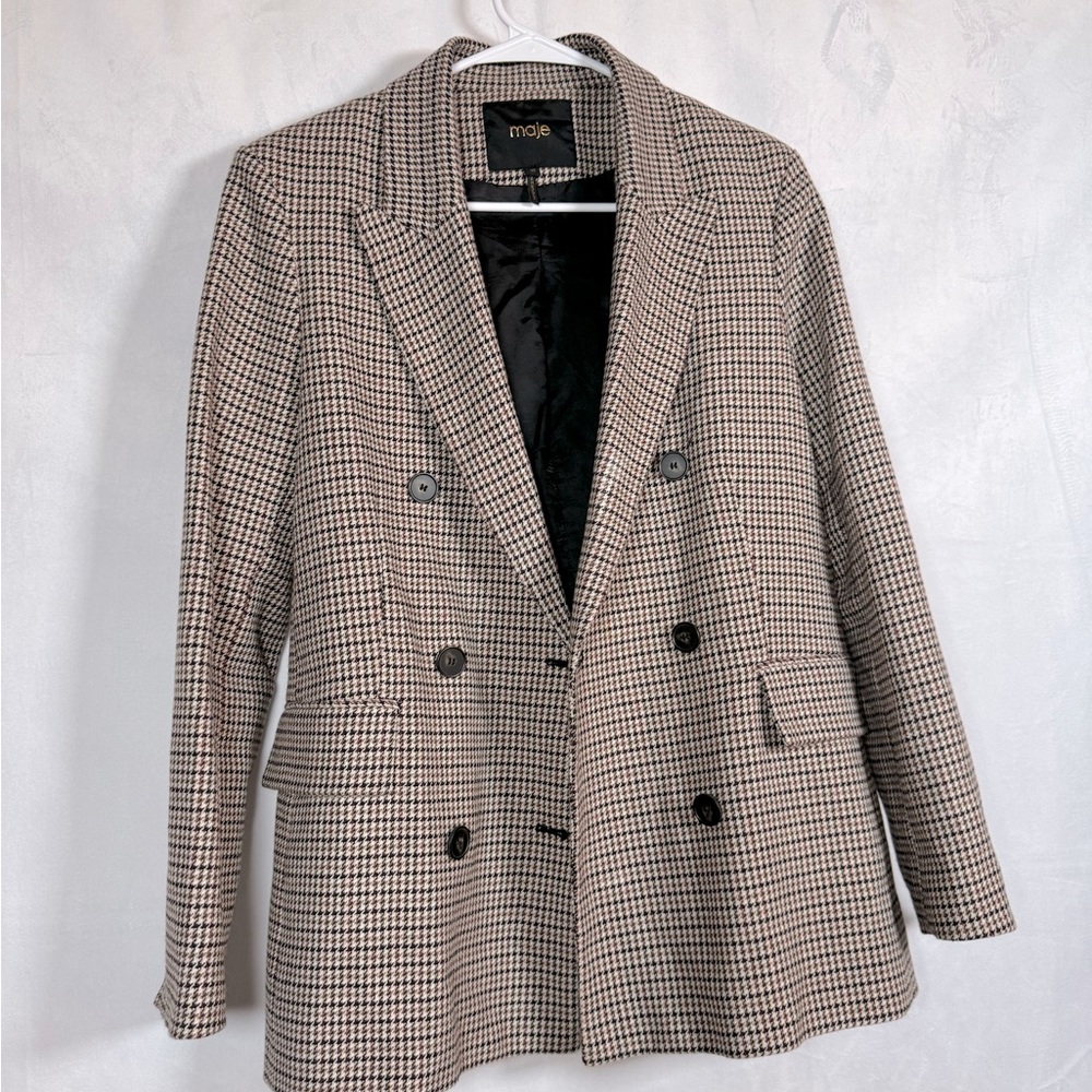 Maje Blazer Women’s  Wool Jacket, Designer Jacket Striped Beige Brown